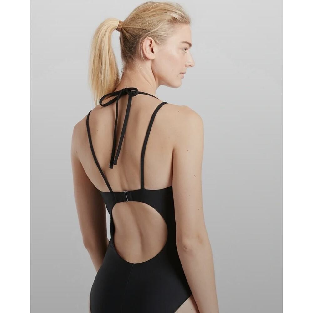 Athleta Keyhole One Piece Black Swimsuit black cutout halter tie neck swim XXS